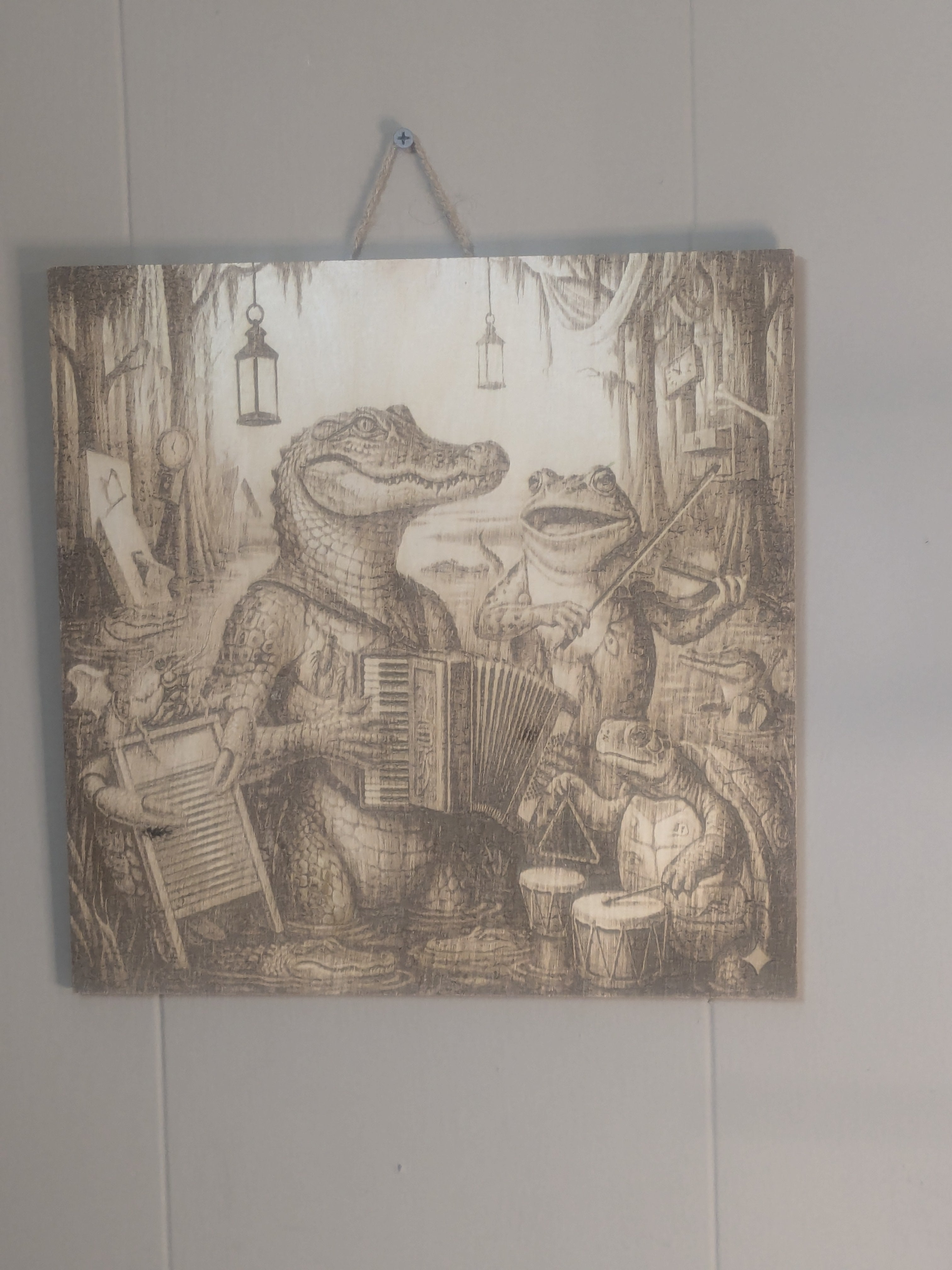 "Bayou Beats" Wood-Burned Art