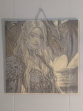 The Queen of Draconic Skies – Intricate Fantasy Wood-Burned Art