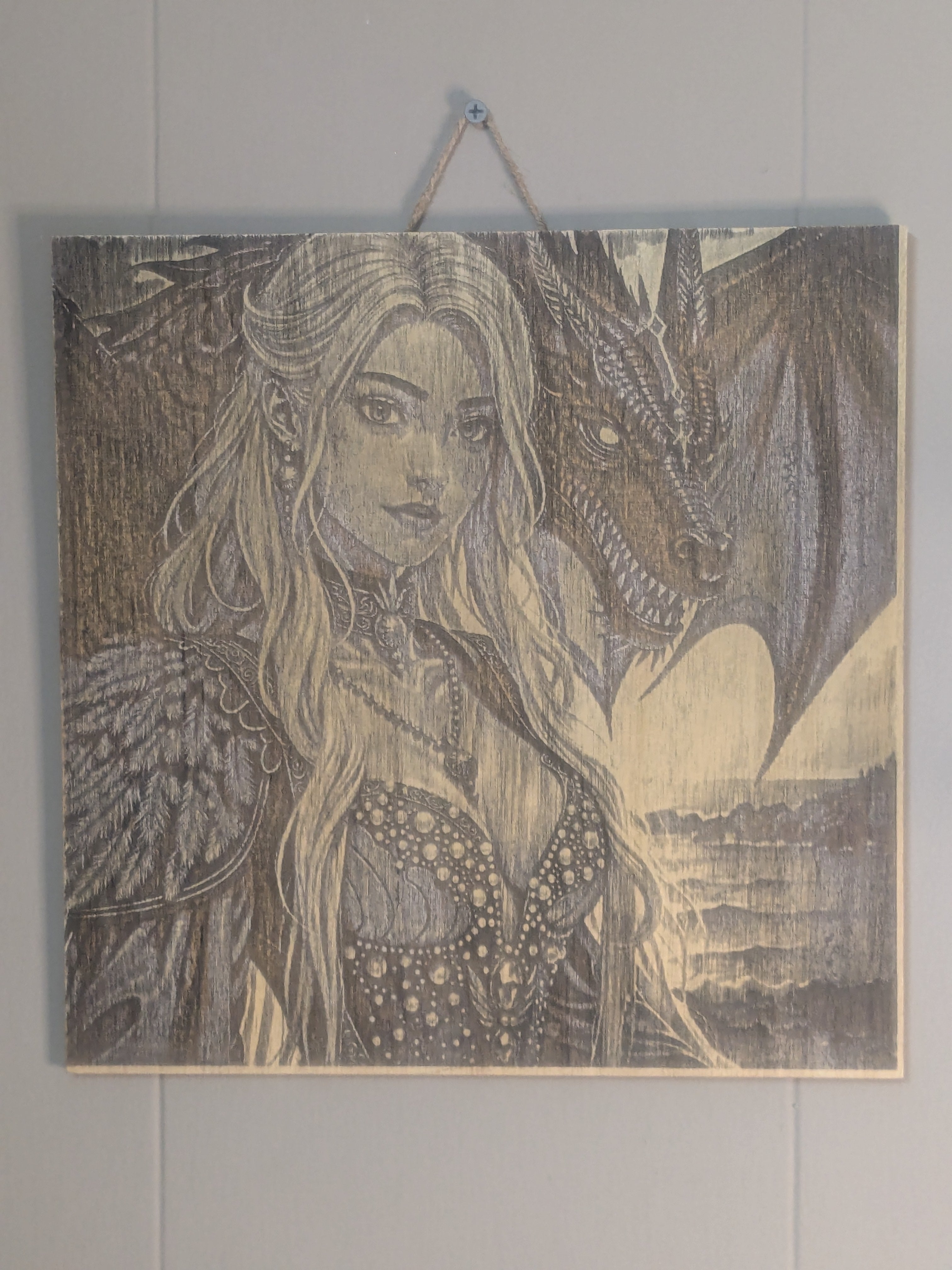 The Queen of Draconic Skies – Intricate Fantasy Wood-Burned Art