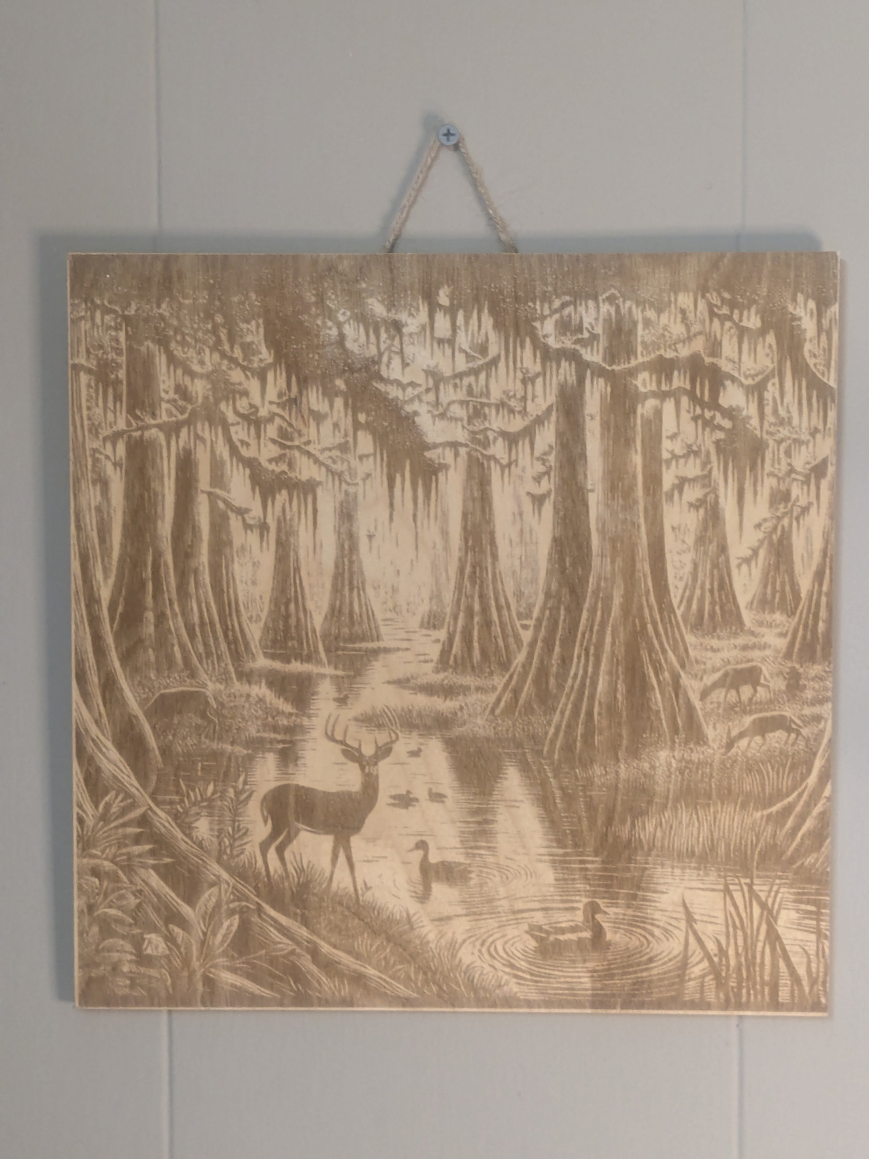 The Buck in the Brake – Cypress Swamp Wood-Burned Art