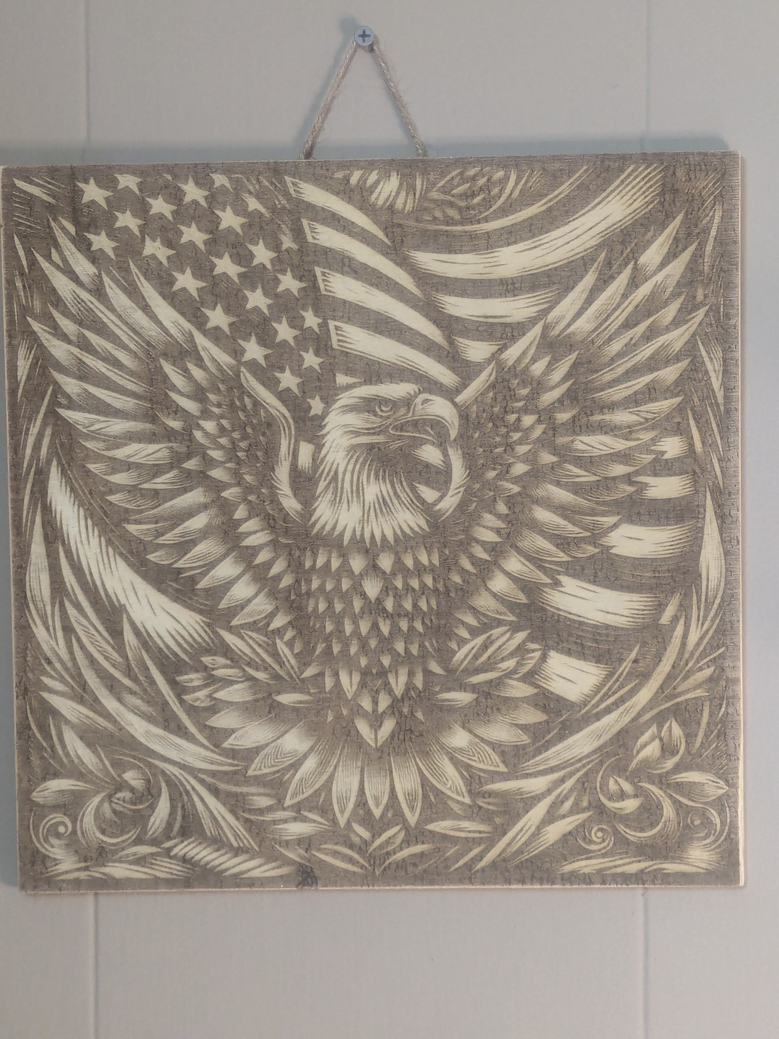 Sovereign Spirit – Artistic American Eagle Wood-Burned Plaque