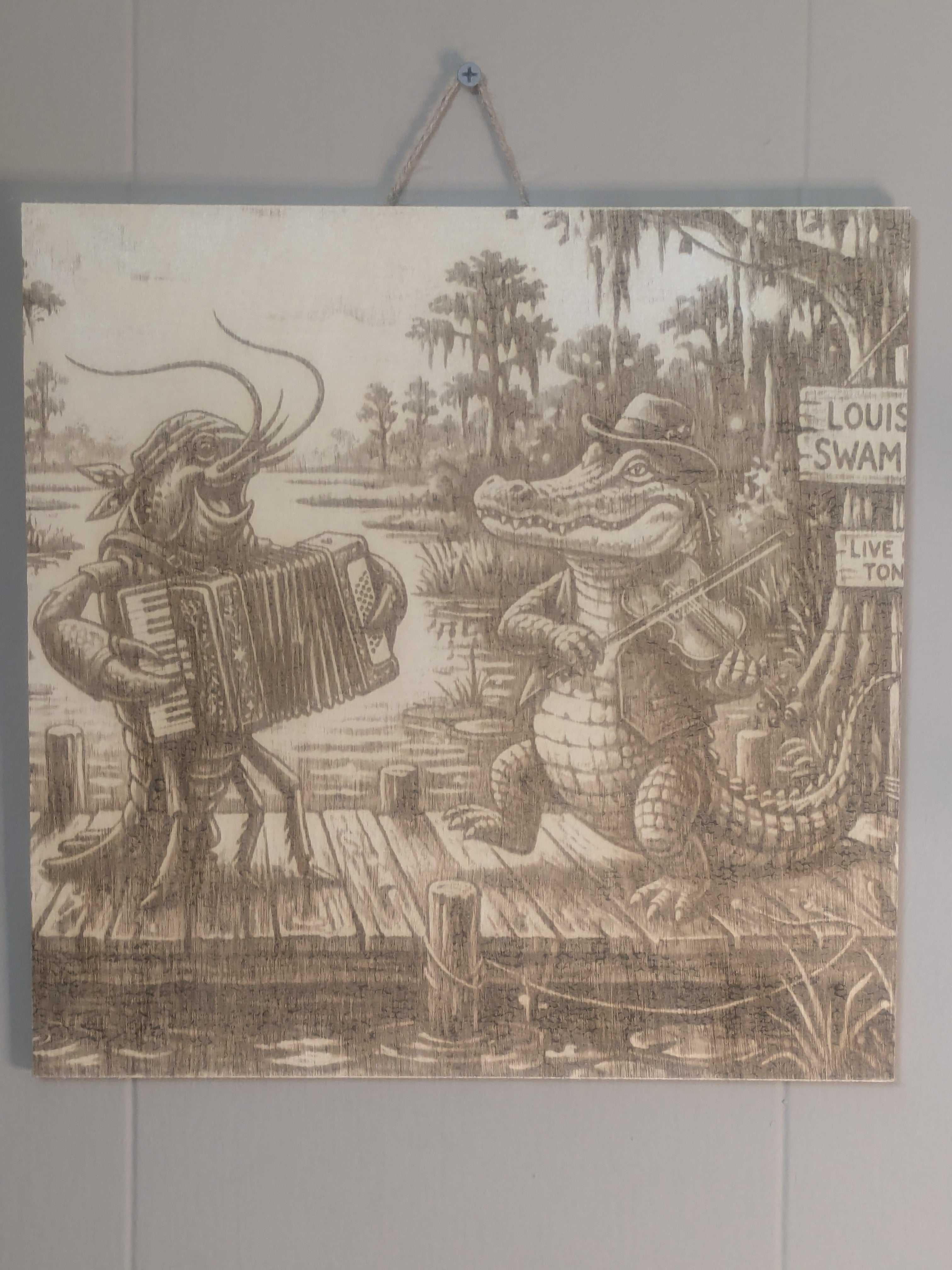 Zydeco Dock Party Wood-Burned Wall Decor