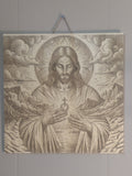 Sacred Heart of Jesus Wood Engraving – Christ the King Landscape Wall Art