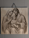 The Holy Family Engraved Wood Wall Art – Jesus, Mary, and Joseph Devotional Plaque
