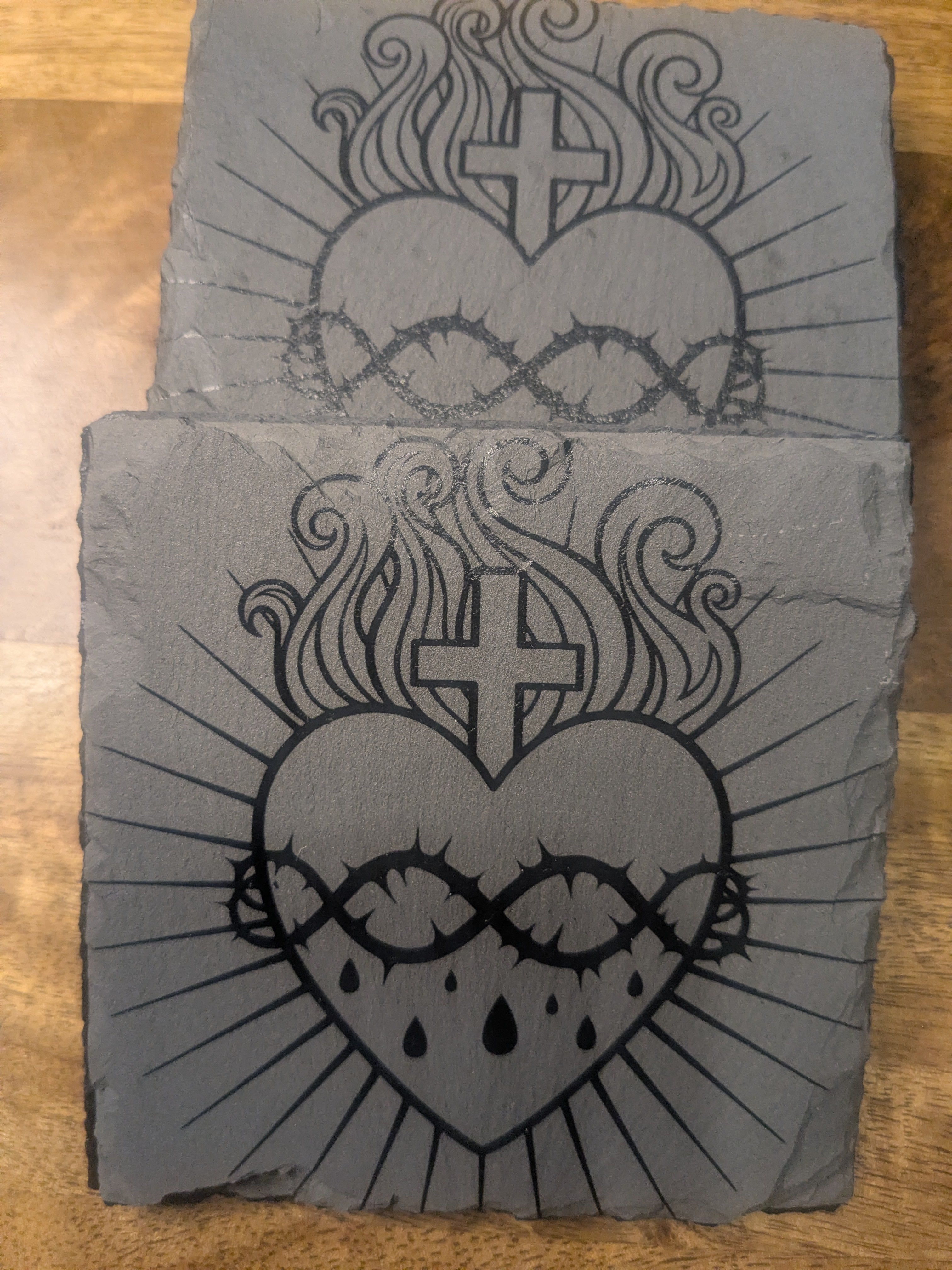 Sacred Heart of Jesus Slate Coasters – Laser Engraved Natural Stone Devotional Set