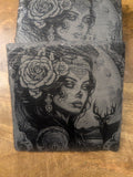 The Midnight Guardian – Etched Slate Calavera Coaster
