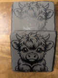 Baby Highland Cow Slate Coasters – Rustic Charm for Your Home