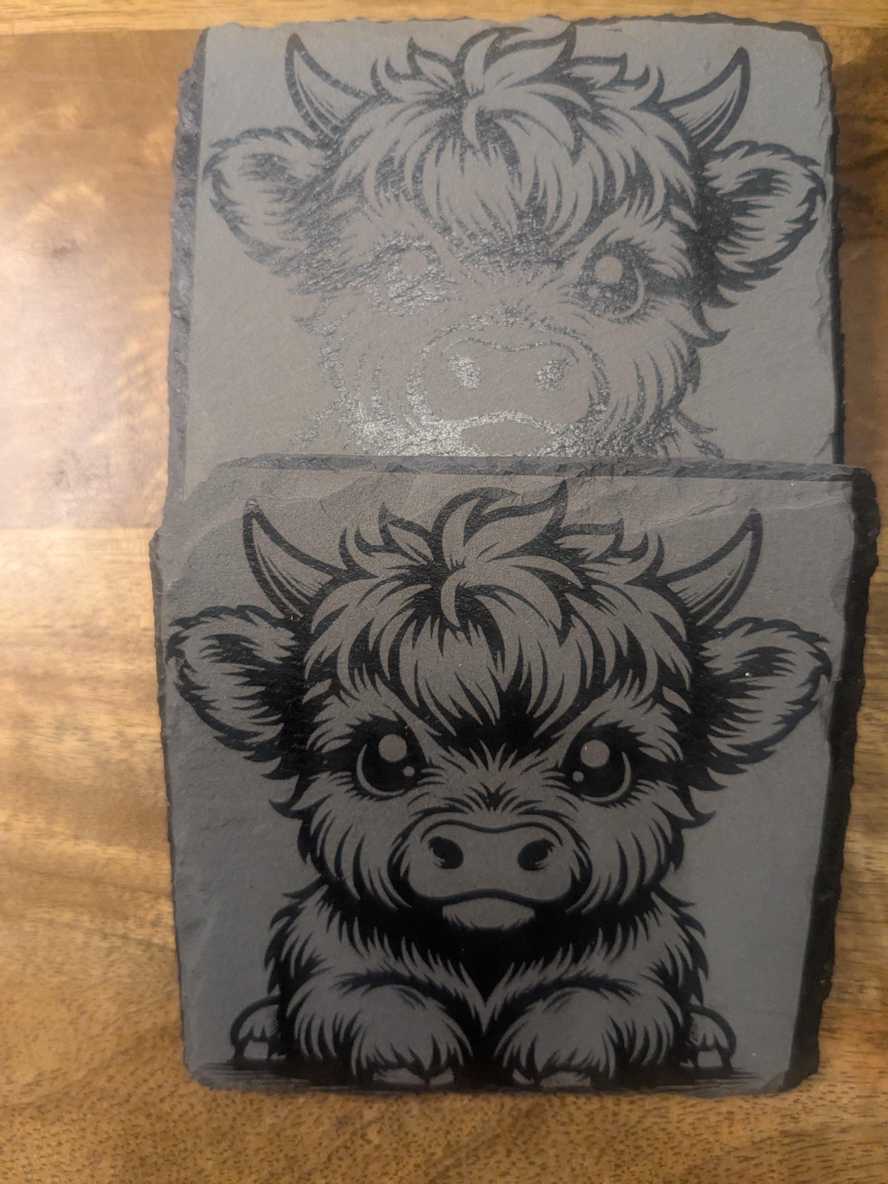 Baby Highland Cow Slate Coasters – Rustic Charm for Your Home