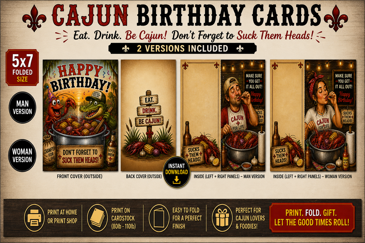 Cajun Birthday Card Printable - Digital Download