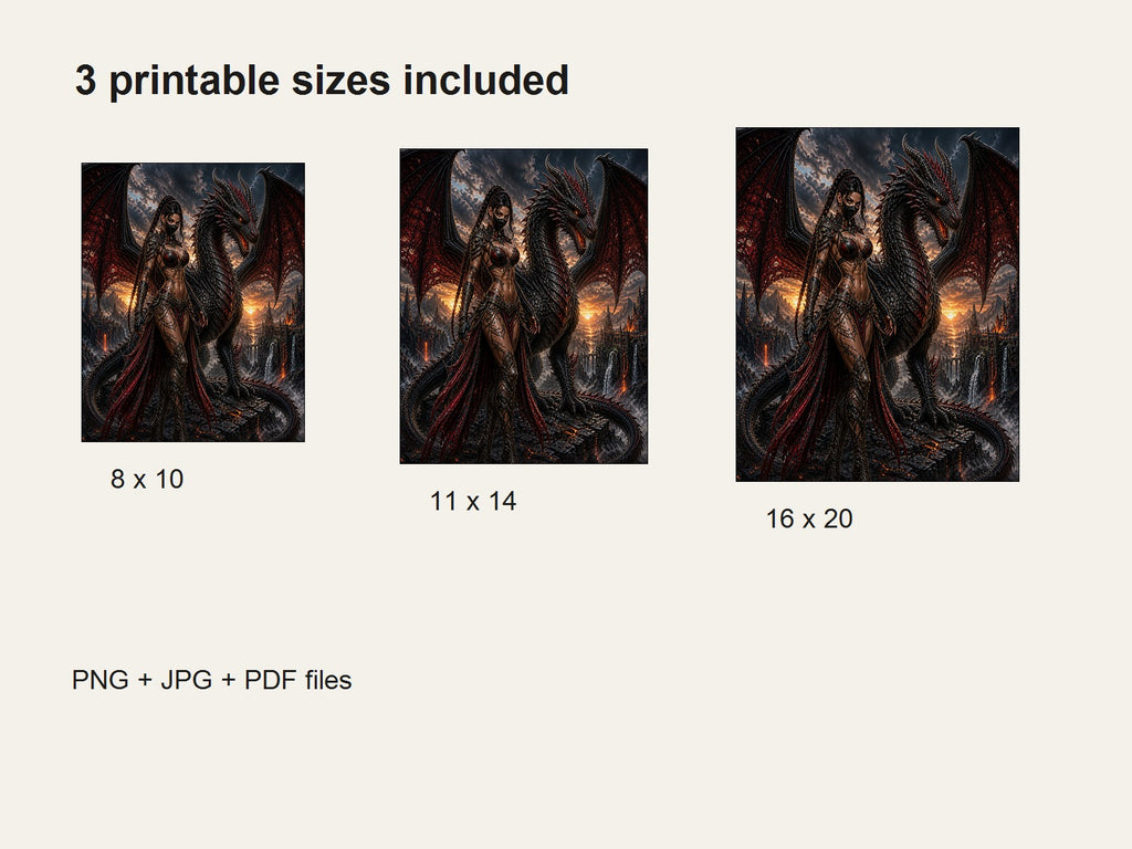 Dark Dragon Warrior Printable Wall Art - Fantasy Digital Download