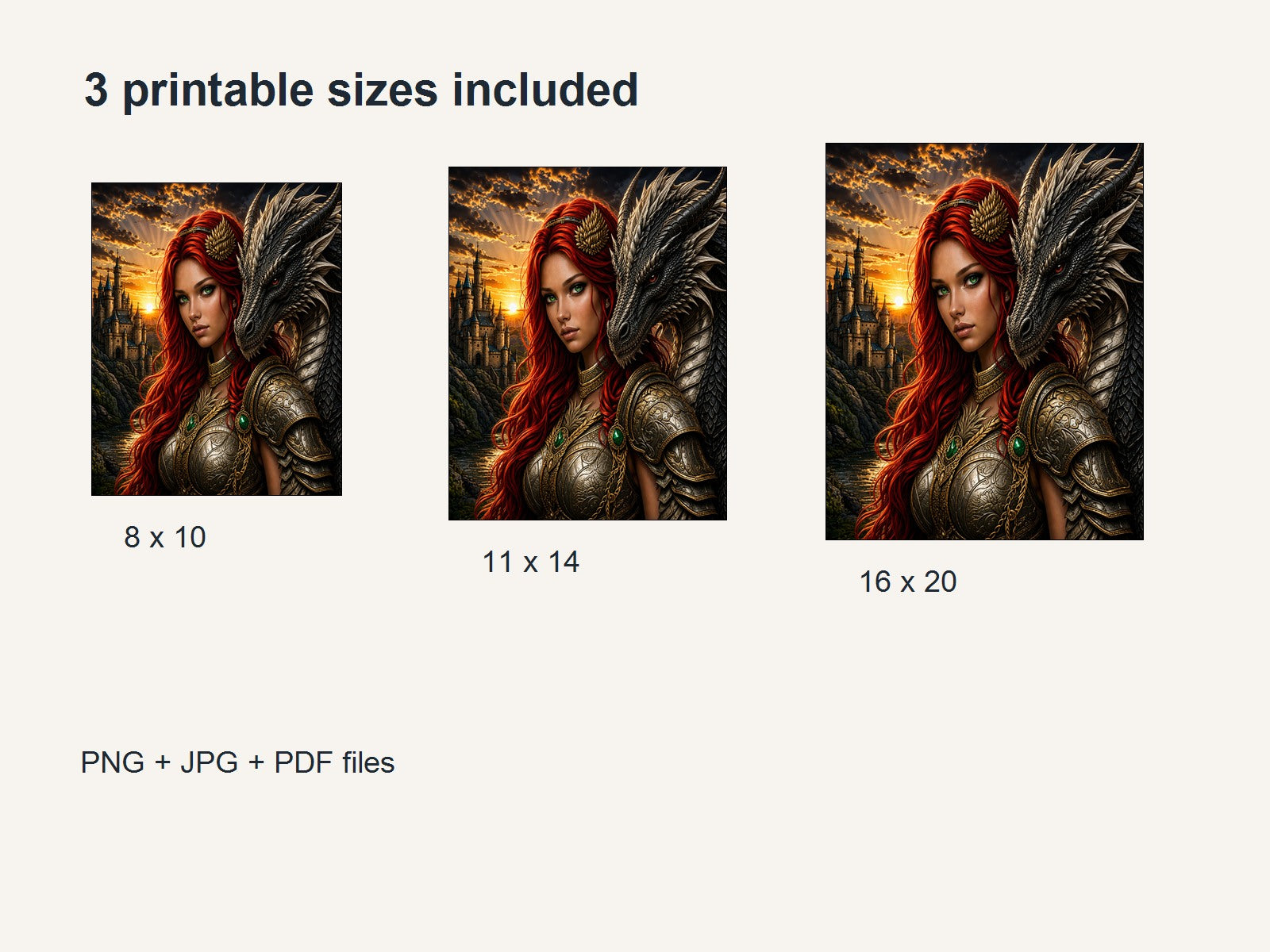 Red Dragon Queen Printable Wall Art - Fantasy Digital Download